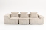 Goldoma corduroy L-shape sectional sofa in beige with tufted back and wood legs