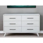 Goldoma 56 inch white solid wood six-drawer dresser with antique stainless steel handles - perfect bedroom storage