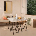 Goldoma 5-Piece Folding TV Tray Table Set in slate finish, nested together in a space-saving design