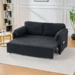 Goldoma convertible queen sleeper sofa in chenille upholstery with side storage pocket and casters
