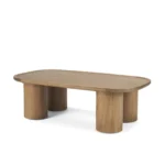 Goldoma 55-inch solid wood oval coffee table in natural finish, a large Scandinavian-inspired coffee table for living room