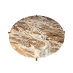 Goldoma 32 inch round genuine marble coffee table with brown marble top and gold metal base in living room setting