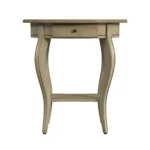 Goldoma 26 inch beige oval farmhouse end table with drawer and shelf