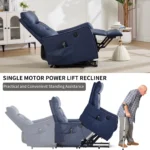 Goldoma power lift recliner in deep blue PU leather with massage and heat features