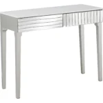 Goldoma 40 inch silver mirrored glass console table with two drawers and antique silver finish, modern entryway table