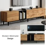 Large TV stand for 80 inch TV - Goldoma 3-door media console with storage and drop-down doors