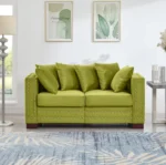 Goldoma convertible velvet loveseat sofa in apricot with tufted back and silver nailheads