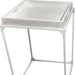 Goldoma 29" White Solid Wood and Iron Square Tray Style End Table – base detail