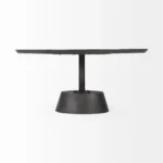 Goldoma 32 inch solid wood coffee table with dark brown acacia top and black iron pedestal base in a modern living room