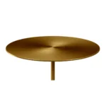 Gold round coffee table with white stone base - compact 17 inch accent table for living room