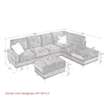 Goldoma L-shape sectional sofa with tufted chenille fabric, storage ottoman, and chrome legs in a modern living room