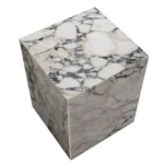 Goldoma 20-inch ivory marble square block end table with natural veining and wood base
