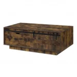 Goldoma 47 inch coffee table with drawer and shelf in brown and black melamine veneer