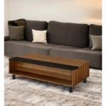 Goldoma 47 inch brown and black lift top coffee table with storage shelf in living room