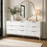 Goldoma 9-drawer oak dresser with TV stand – solid wood storage chest for bedroom and living room