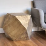HMS 19" Distressed Brass Square Block End Table Elegant Coffee Tables
