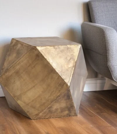 Goldoma 19 inch distressed brass square block end table in living room