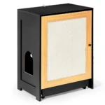 Goldoma Light Oak Cat Litter Box Enclosure with Sisal Scratching Door – side view
