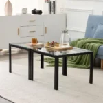Goldoma nesting coffee table set with tempered glass top and black oak frame in modern living room