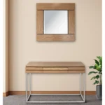 Goldoma 47-inch antique console table with drawer and mirror in brown and silver finish for entryway or living room