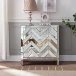 Goldoma modern solid wood sideboard cabinet with mirror trim and adjustable shelves in living room