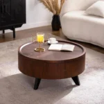 Goldoma rustic farmhouse wood coffee table with hidden storage compartment in brown finish