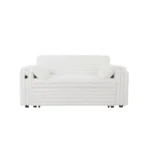 Goldoma white sleeper sofa with storage armrest and USB port in a modern living room