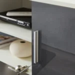 Gray TV stand with RGB lights for 65 inch TVs in a modern living room setting