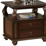 Goldoma 26 inch solid wood square end table with two drawers and shelf in brown finish