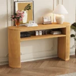 Goldoma Modern Fluted Console Table with open shelf in living room – eco-friendly solid wood and MDF fluted console table