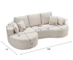 106 In. 2-Piece Modern Reclining Fabric Cloud Curved Sectional Sofa Set with Chaise for Villa Living Room Bedroom Apartment-Gray - Image 3