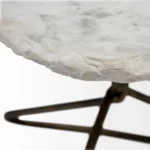 Goldoma 33 inch genuine marble coffee table with white marble top and gold iron base in a living room setting