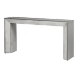 Modern console table with electric fireplace featuring oak veneer top and storage shelf in a living room setting