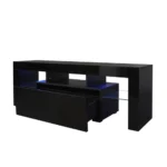 Goldoma modern TV stand with LED lights and adjustable storage in a living room
