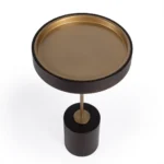 Goldoma 22 inch solid wood round end table in black and rosegold - a modern rustic accent side table