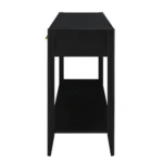 Black farmhouse console table 60 inch with 3 drawers and storage shelf in living room entryway
