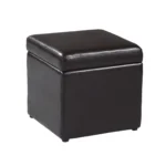 Goldoma coffee table and storage ottoman set with wood-grain veneer tabletop and dark brown faux leather ottomans