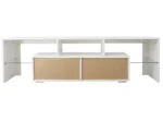 Goldoma wood TV stand with lift top for 60-64 inch TVs, featuring a modern design and adjustable shelves
