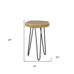 Goldoma solid wood round end table with black iron base and live edge top