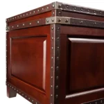 Brown solid wood coffee table with hidden storage in living room setting