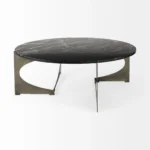 Goldoma genuine marble coffee table 48 inch round black marble top gold iron base modern living room