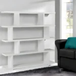 Goldoma 5-Tier White Wood Bookcase – Tall Narrow Bookshelf for Living Room, Home Office – top view