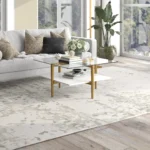 Goldoma 32 inch white and gold glass and steel square coffee table with shelf modern living room furniture
