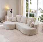 106 In. 2-Piece Modern Reclining Fabric Cloud Curved Sectional Sofa Set with Chaise for Villa Living Room Bedroom Apartment-Gray