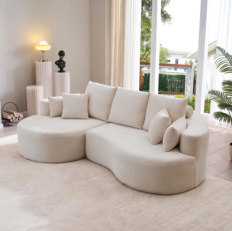 He68db39c5e0f4929ab5b8098a61589925.webp 106 In. 2-Piece Modern Reclining Fabric Cloud Curved Sectional Sofa Set with Chaise for Villa Living Room Bedroom Apartment-Gray - Image 1