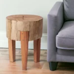 HMS 18" Dark Brown and Brown Distressed Reclaimed Wood Round End Table for Living Room Furniture