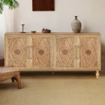 Goldoma carved flower storage cabinet with adjustable shelves for living room