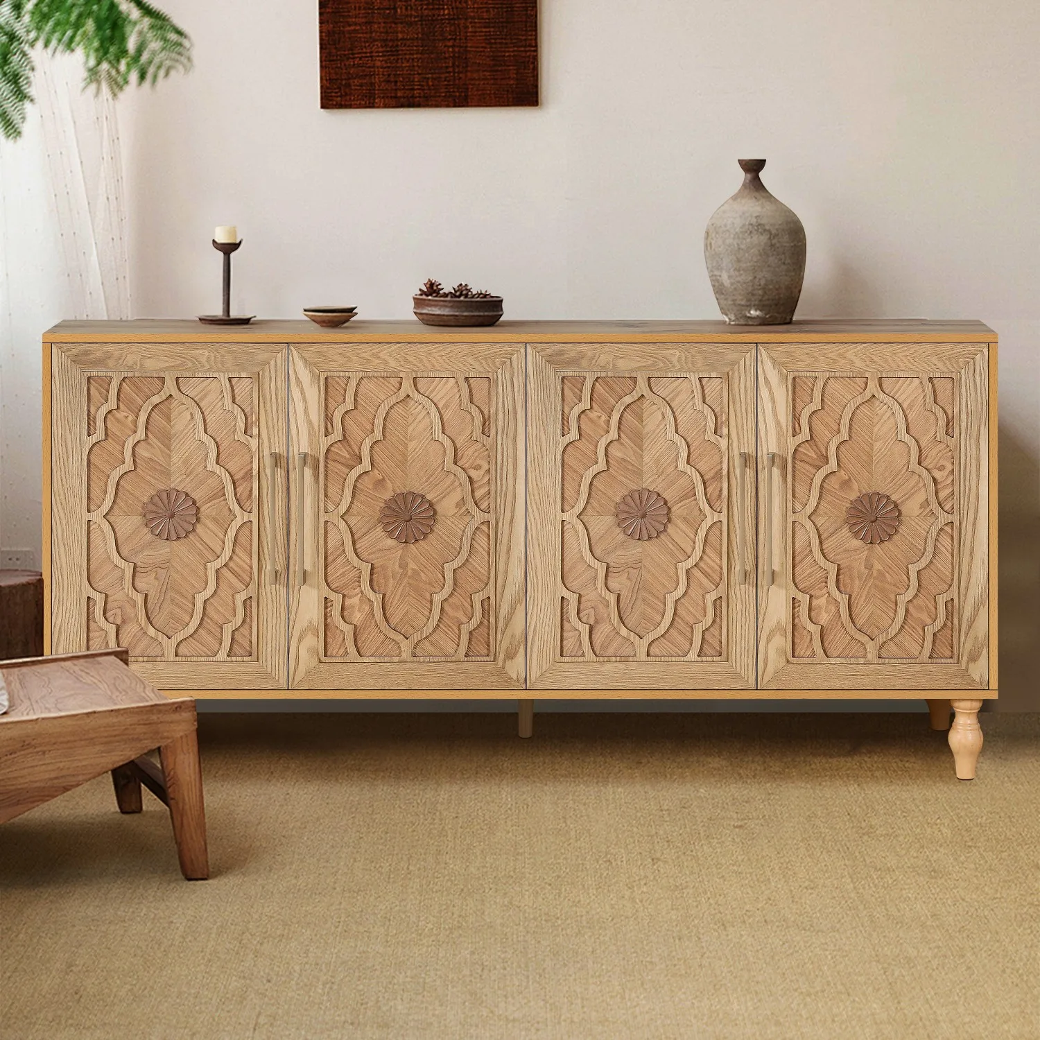 He6d7a5ba50ca418f87dcffaf9da1b88a2.webp Goldoma carved flower storage cabinet with adjustable shelves for living room