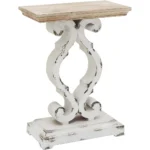Rustic farmhouse end table with natural solid fir wood top and black metal base, ideal as side table