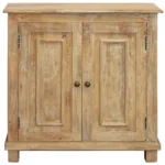 Goldoma 34 inch solid wood sideboard cabinet in light brown with two doors and adjustable shelves for living room storage